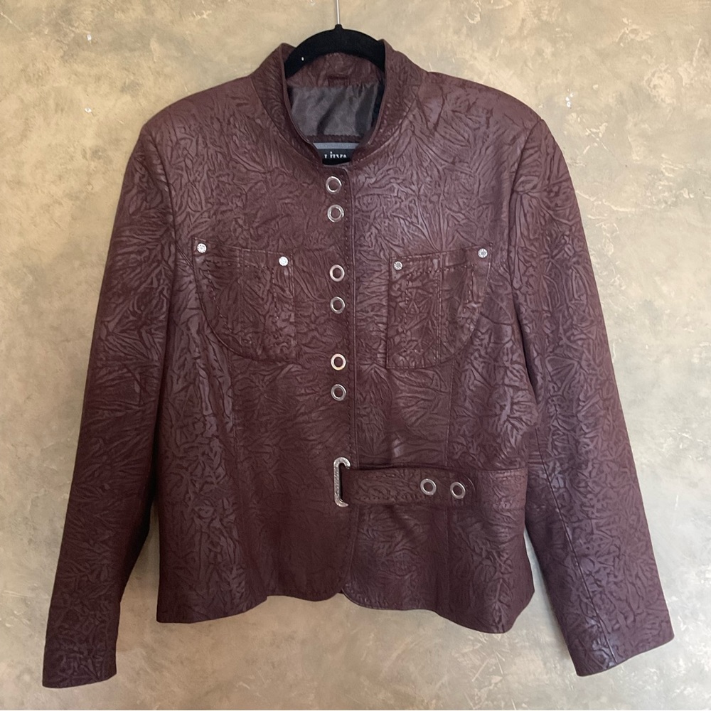 Lilya Embossed Genuine Lamb Leather Snap Front Jacket